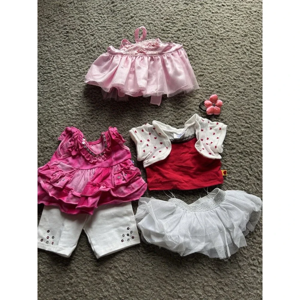 6 Piece Build A Bear Girls Summer Spring Clothing Lot Pink, Red, White